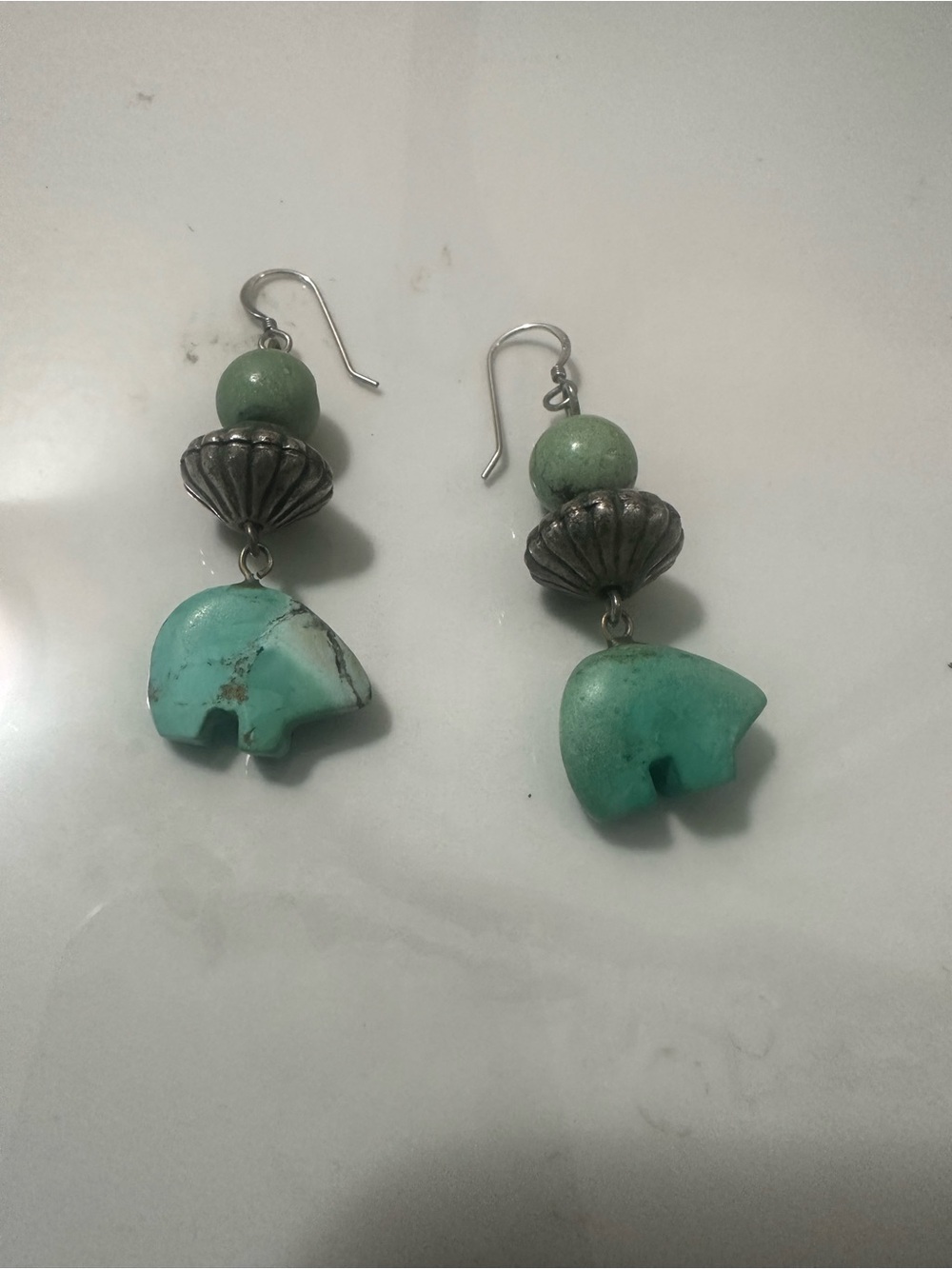 Turquoise  bear Earrings with 925 sterling silver hooks